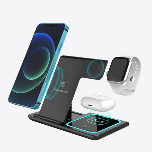 Chargez avec style : le Chargeur Sans Fil Pliable 3 en 1 de 15W offre une charge rapide et pratique. Design élégant, facile à transporter, idéal pour les appareils multiples